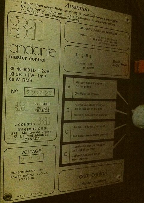 room control d'enceinte 3A Andante